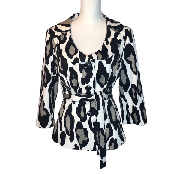 SANDRO Black & White Animal Print Belted Jacket L - Picture 1 of 6
